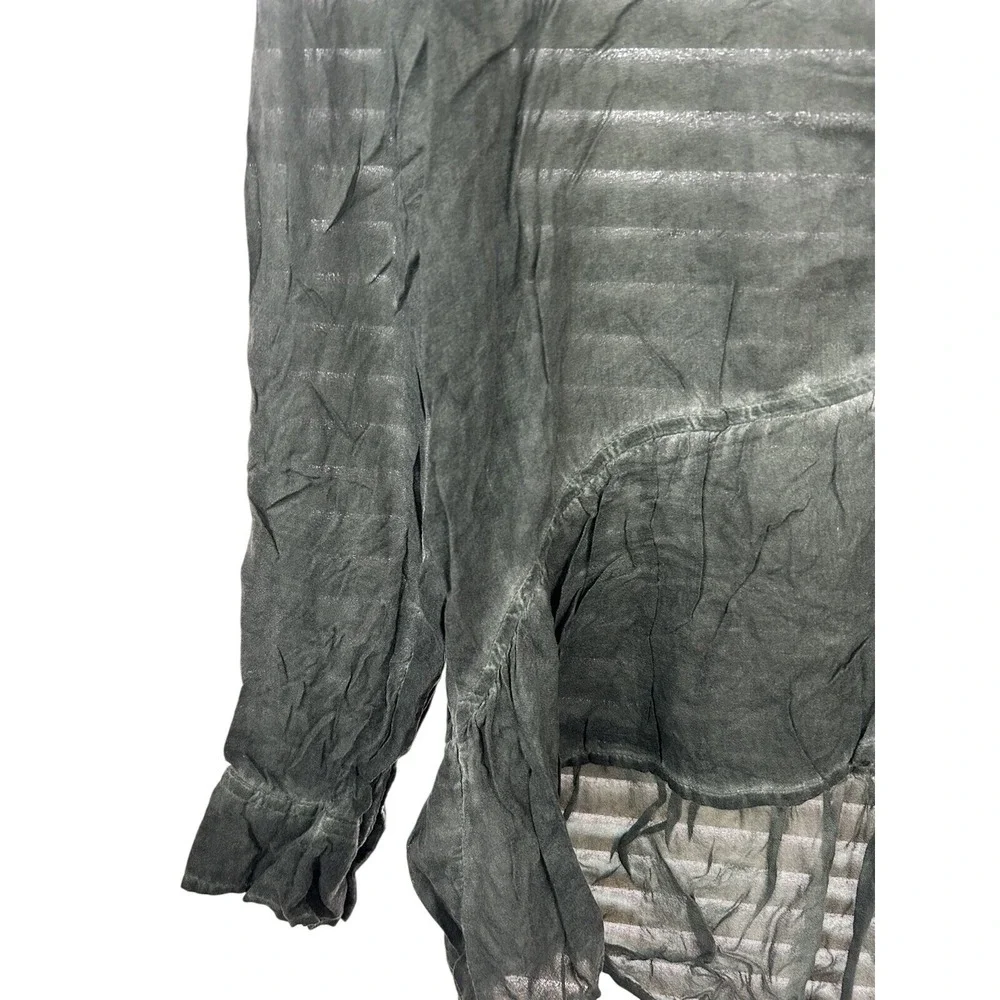 ana A New Approach Gray Sheer Striped High Low Long Sleeve Blouse‎ Womens Medium